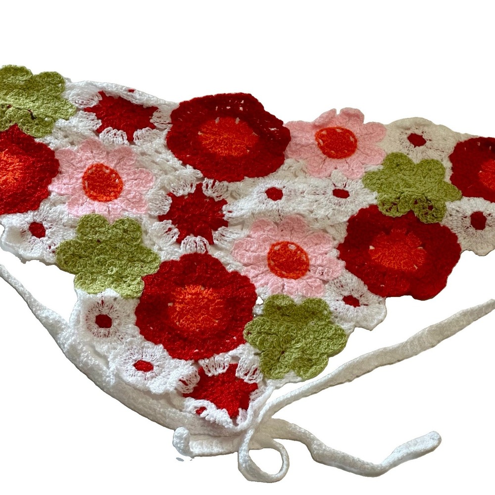 Handmade Crochet Floral Hair Bandana Boho Flower Head Scarf Kerchief Cottagecore